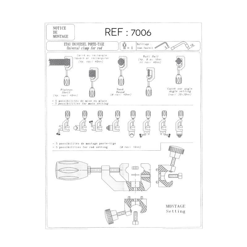 Etau universel pour tige porte sérum pour fauteuil roulant
