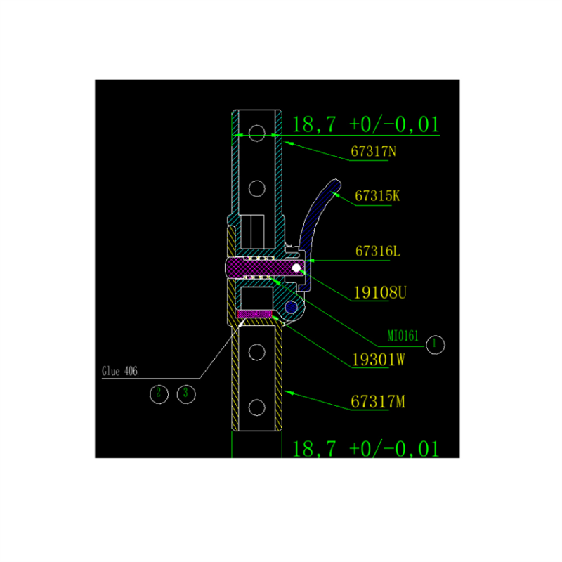 Mécanisme dossier cassant pour tube diamètre intérieur 18.7 mm