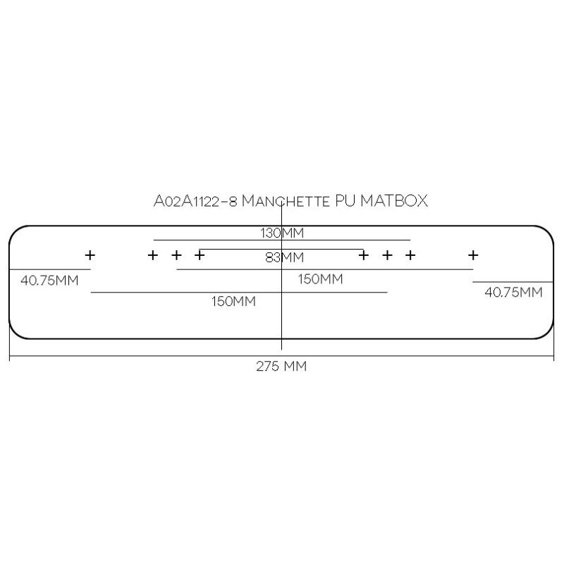 Manchette accoudoir PU/METAL 275x55x25 mm huit fixations M5 pour fauteuil roulant
