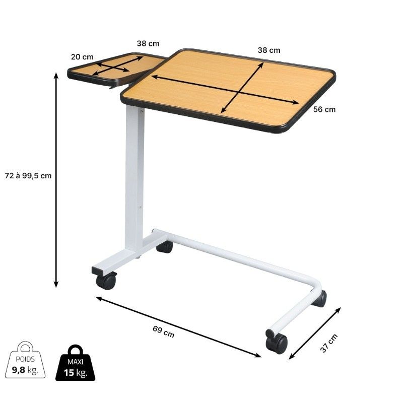 Table de lit avec 2 plateaux