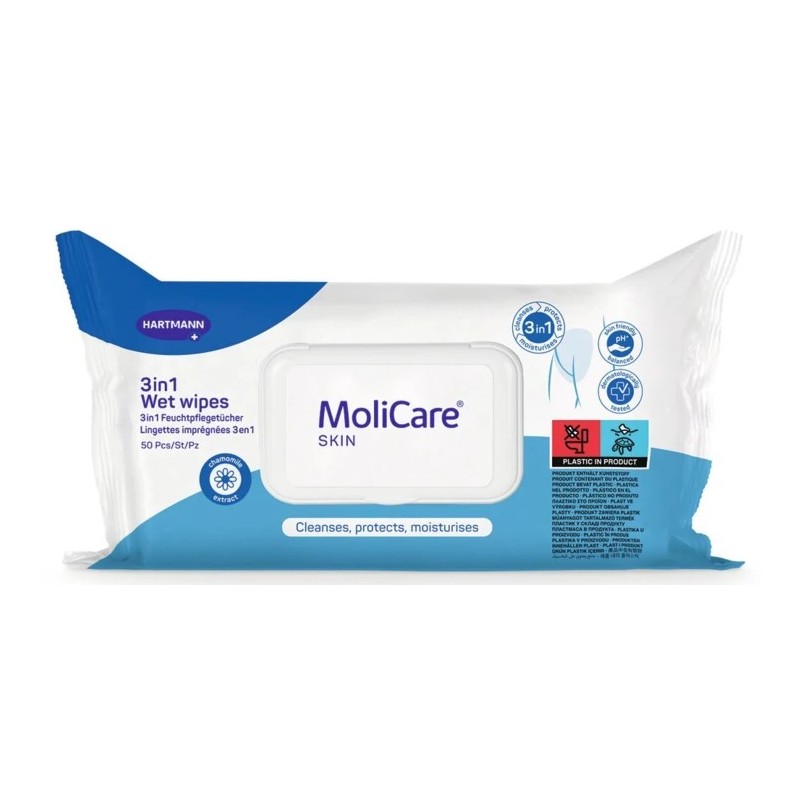 Lingettes MoliCare Skin imprégnées 50 lingettes – Toilette sans rinçage | Hartmann